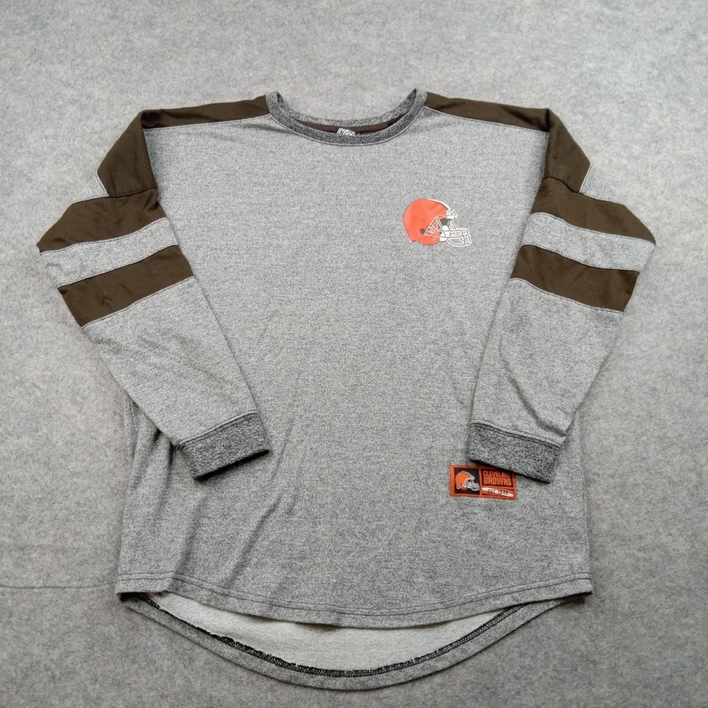 Cleveland Browns Shirt Mens Medium Gray Heather Brown‎ NFL Football Long Sleeve